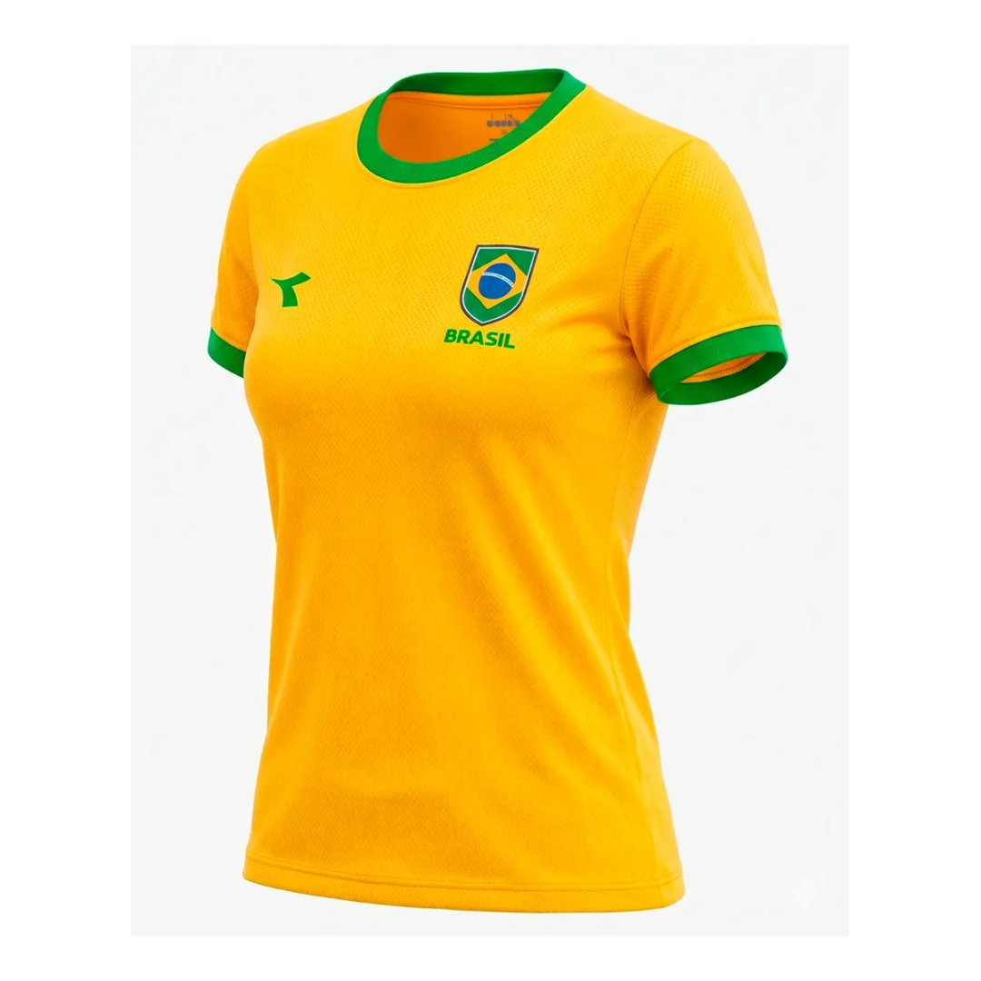 Camiseta Feminina Diadora Seleção Brasil Copa Mundo Campione