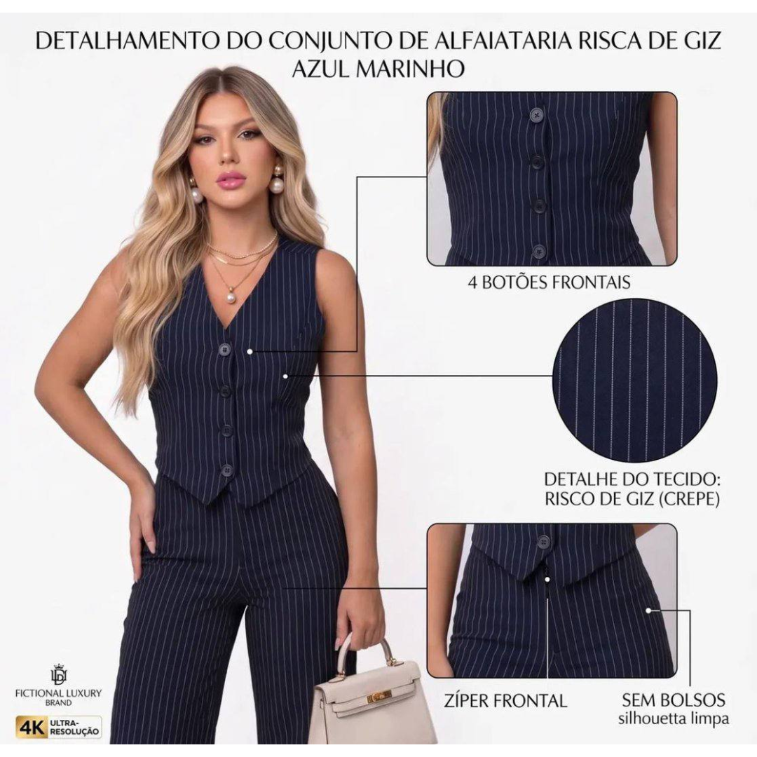 Conjunto Alfaiataria Social Risca De Giz Feminino Elegante
