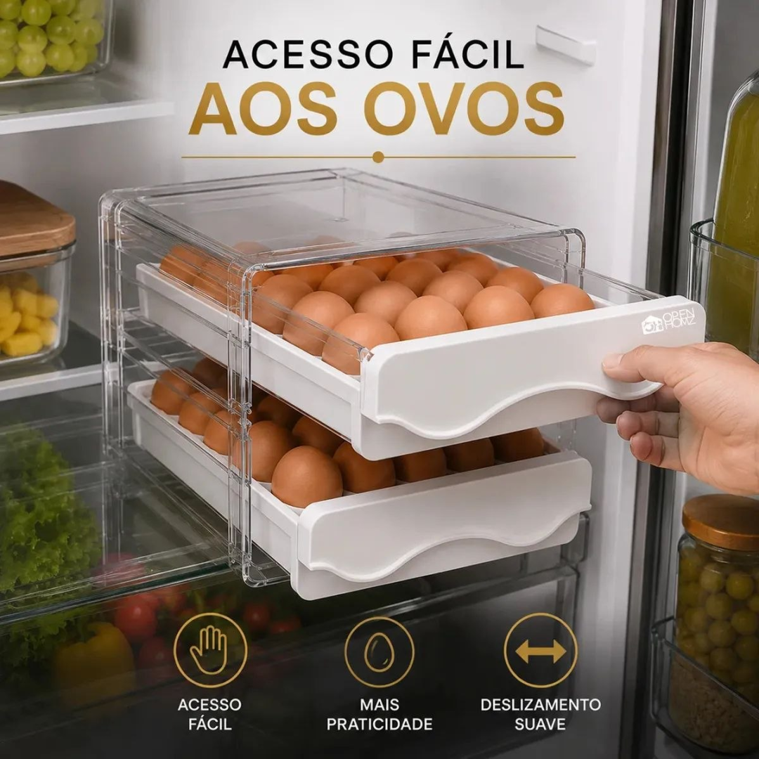 Porta Ovos Geladeira 32 Ovos Organizador De Geladeira Com Tampa Acrílica Com Gaveteiro Duplo