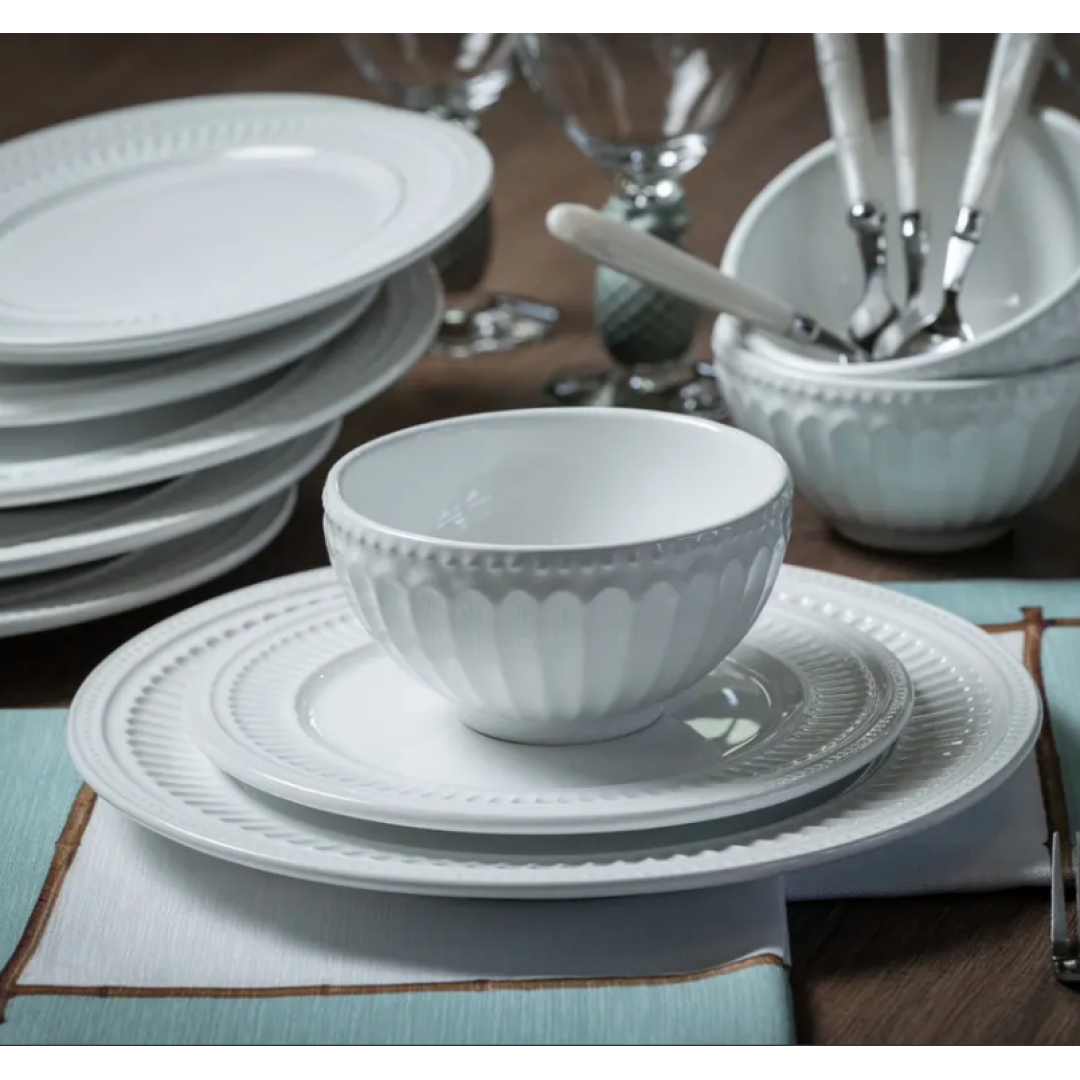 Aparelho de Jantar de Cerâmica Poppy Scalla, Branco Com 12 Peças