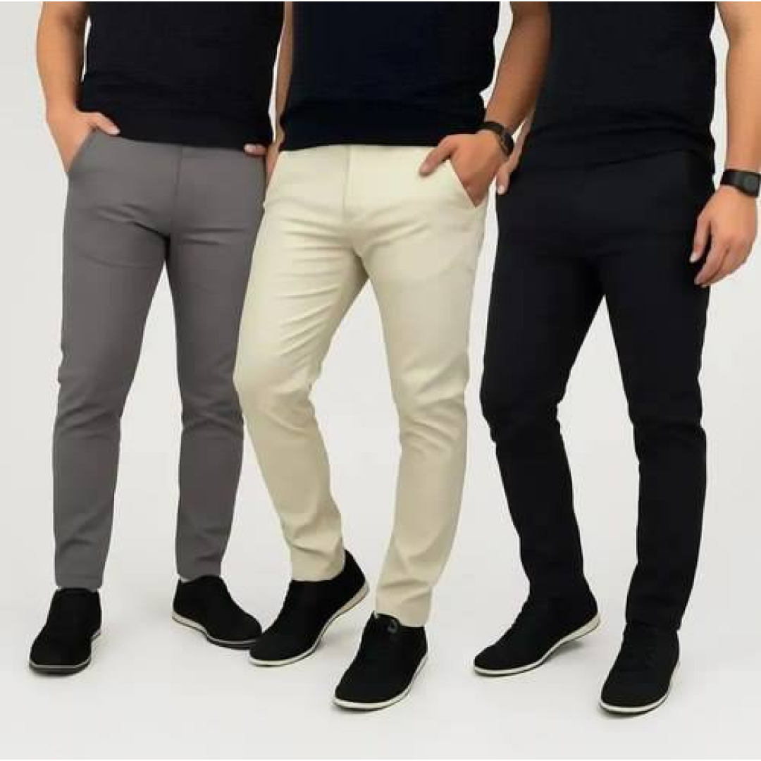 Kit 3 Calças Masculina Sarja Preto/cinza/areia  Sport Fino