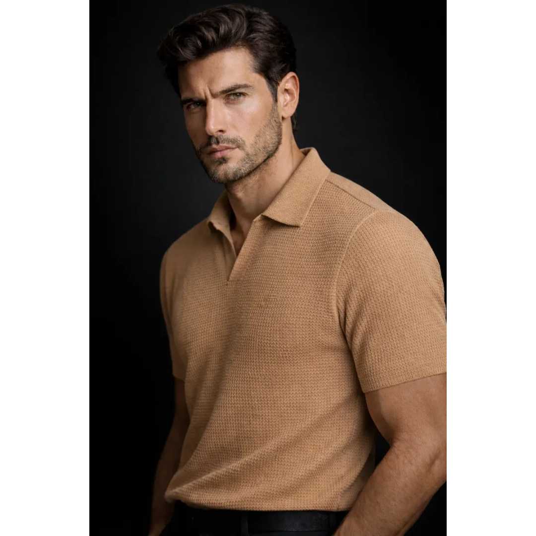 Camisa Camiseta Polo Masculina Texturizada Sem Botão