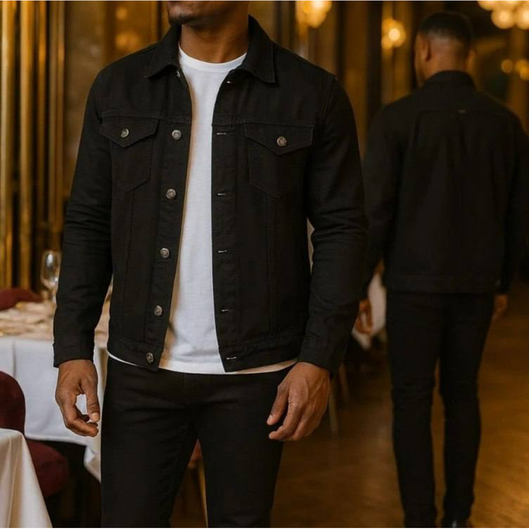 Jaqueta Masculina Jeans Preta Botões
