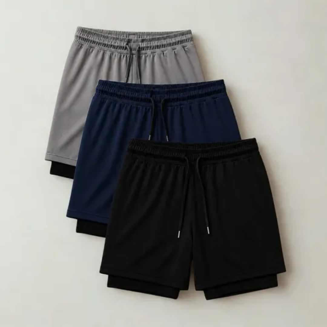 Kit com 3 Shorts 2 Em 1 Duplo