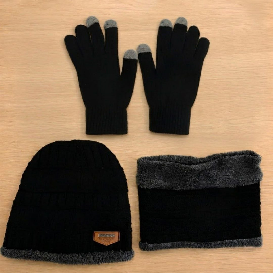 Kit Inverno Touca Gorro Forrado Gola Cachecol Térmica + Luva Touch Celular Unissex Frio Intenso
