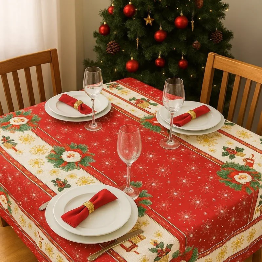 Toalha de Mesa de Natal Luxo 4 Lugares