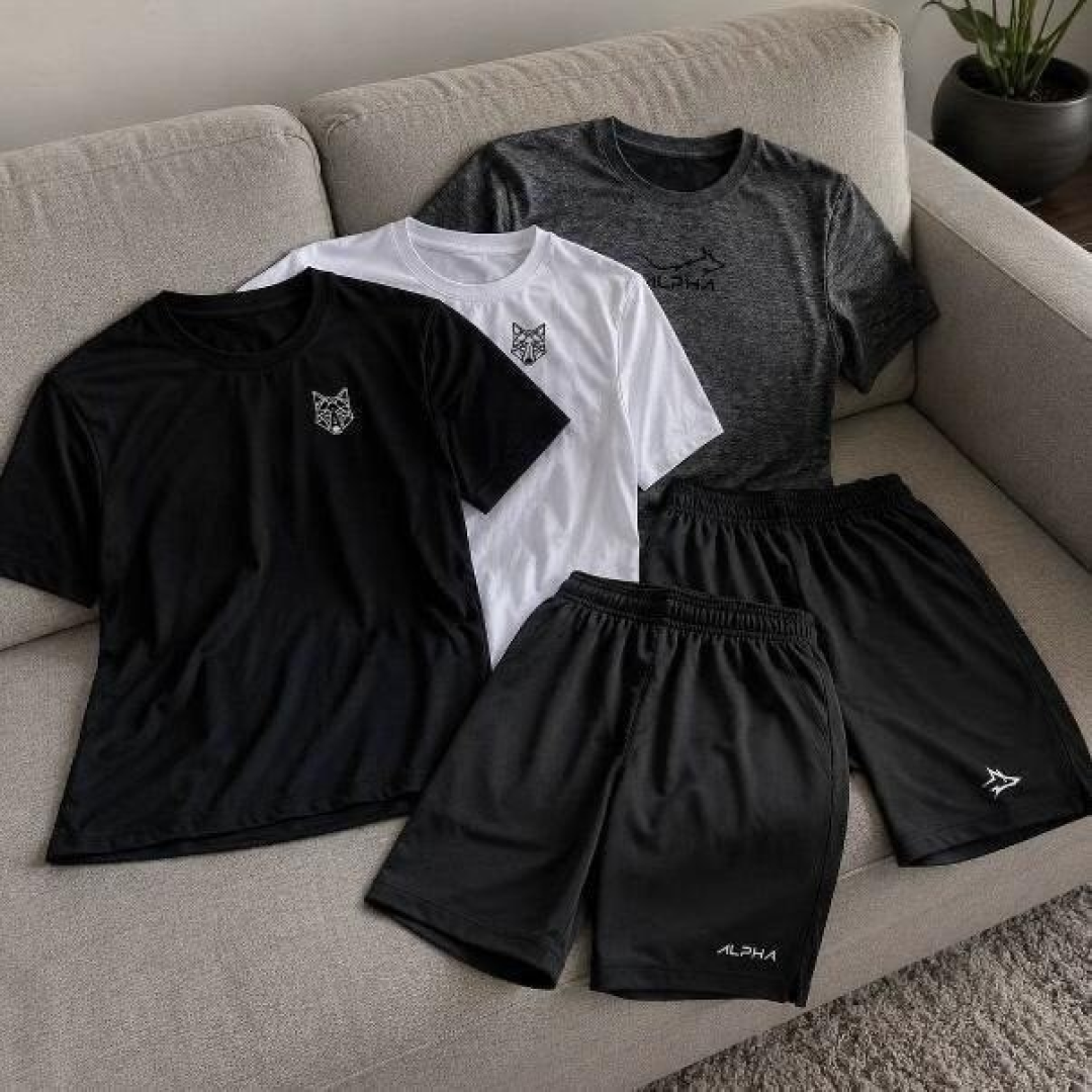 Kit com 5 Peças Dry Alpha (3 Camiseta + 2 Bermudas)