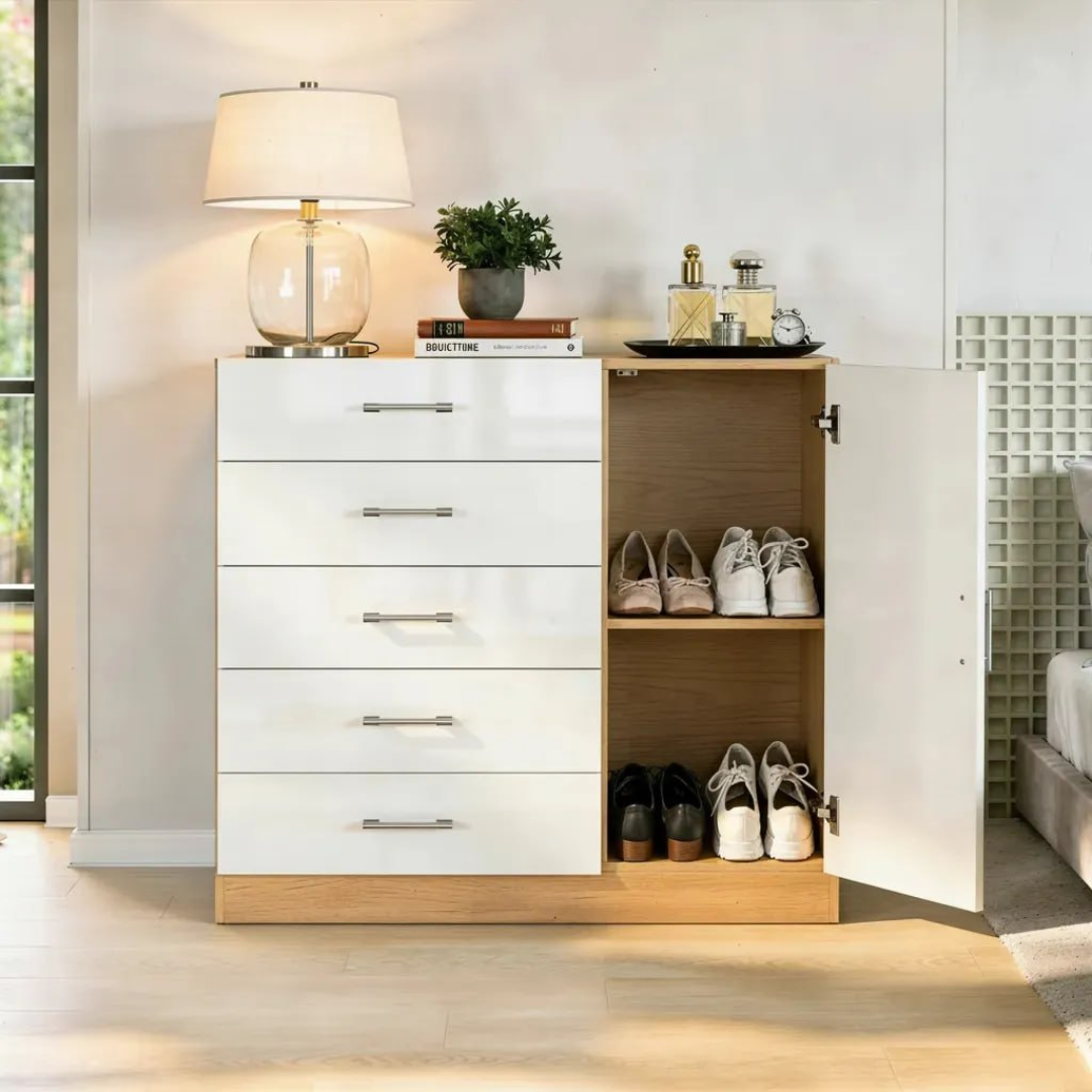 Cômoda Organizadora de Roupas 5 Gavetas Sapateira Com Porta Blue Moby