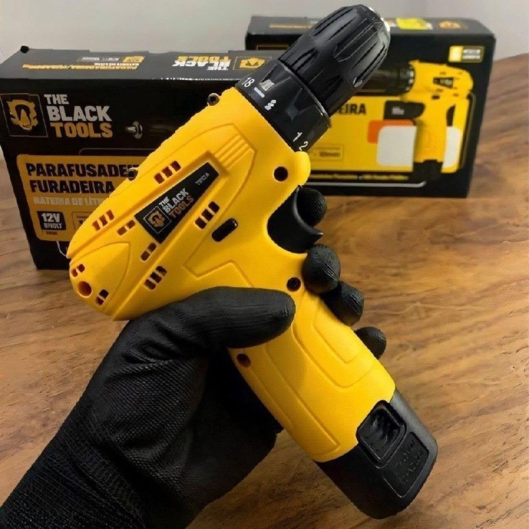 Parafusadeira Furadeira The Black Tools TB12A 3/8 a Bateria Cor Amarelo Frequência 60Hz