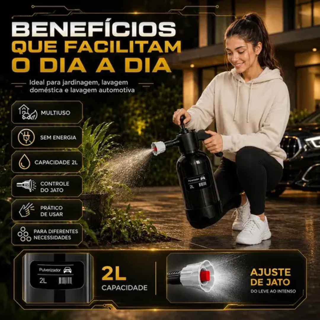 Pulverizador Manual 2L Snow Foam Profissional com 3 Bicos