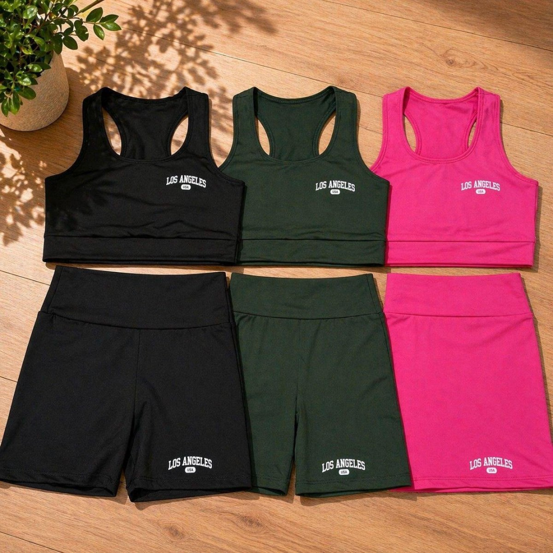 Kit 3 Conjunto Top Shorts Feminino Los Angeles Fitness