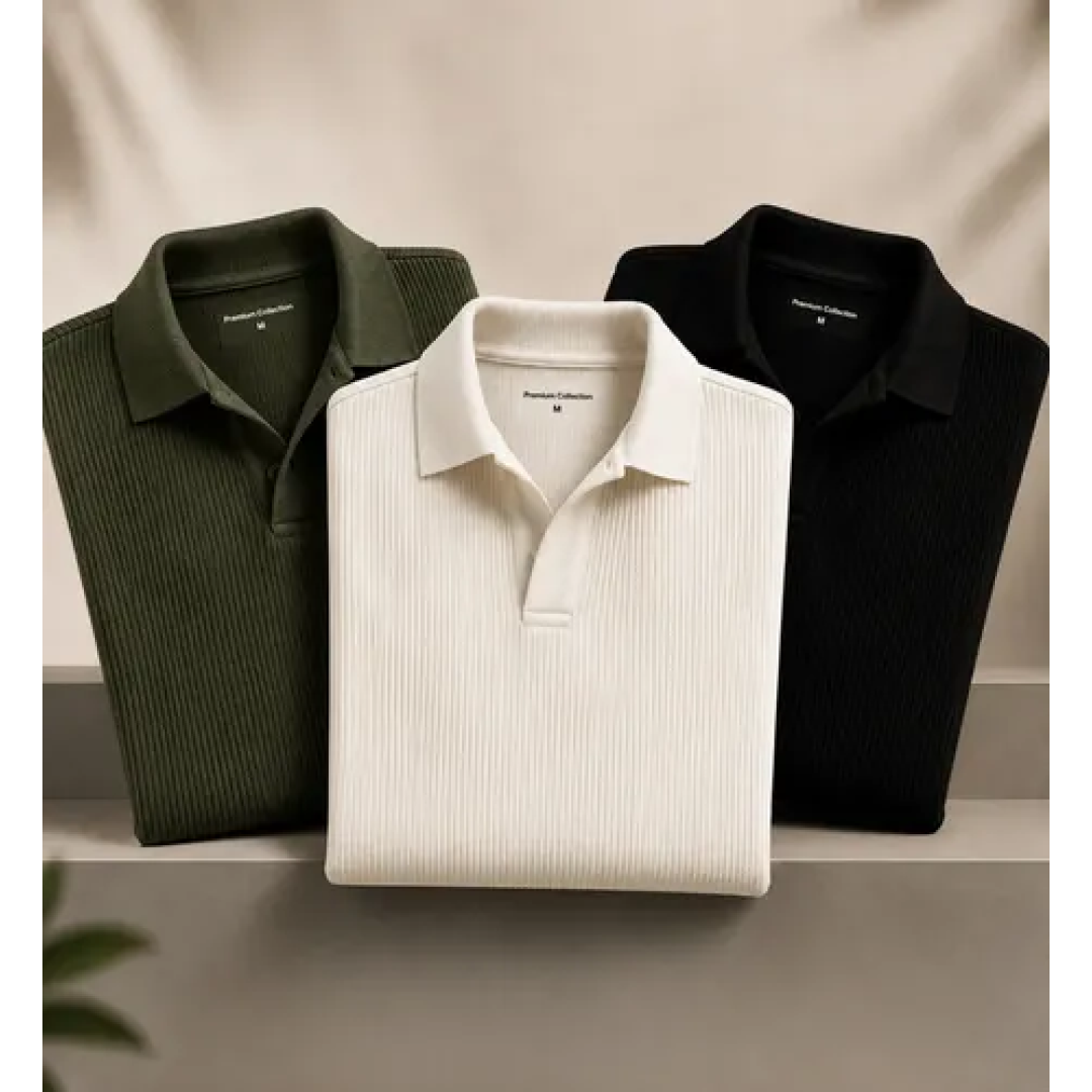 Kit com 3 Camisas Polo Canelada Gola Italiana