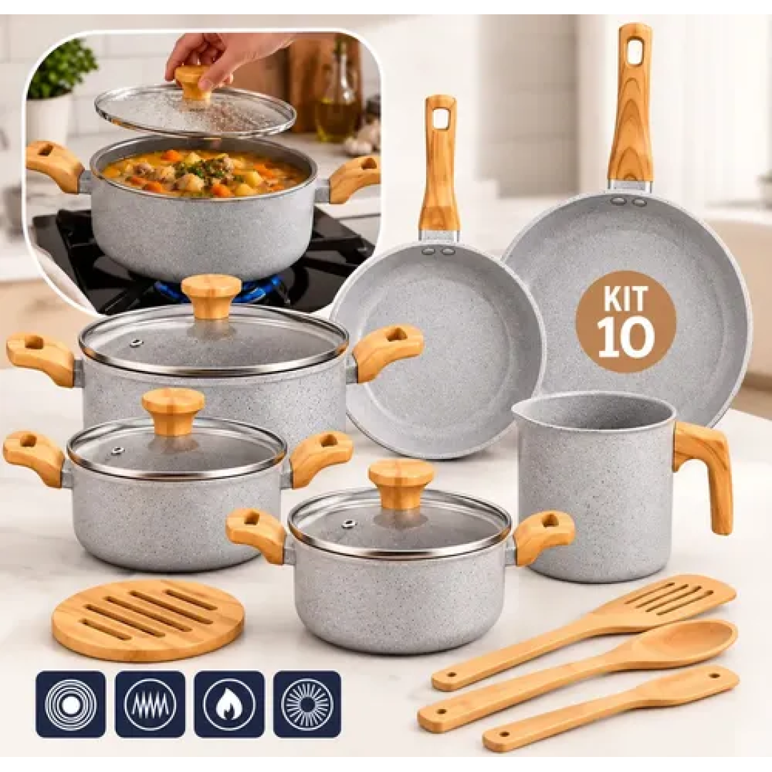 Conjunto De Panelas Com 10 Peças Cook Marmol Mimo Style
