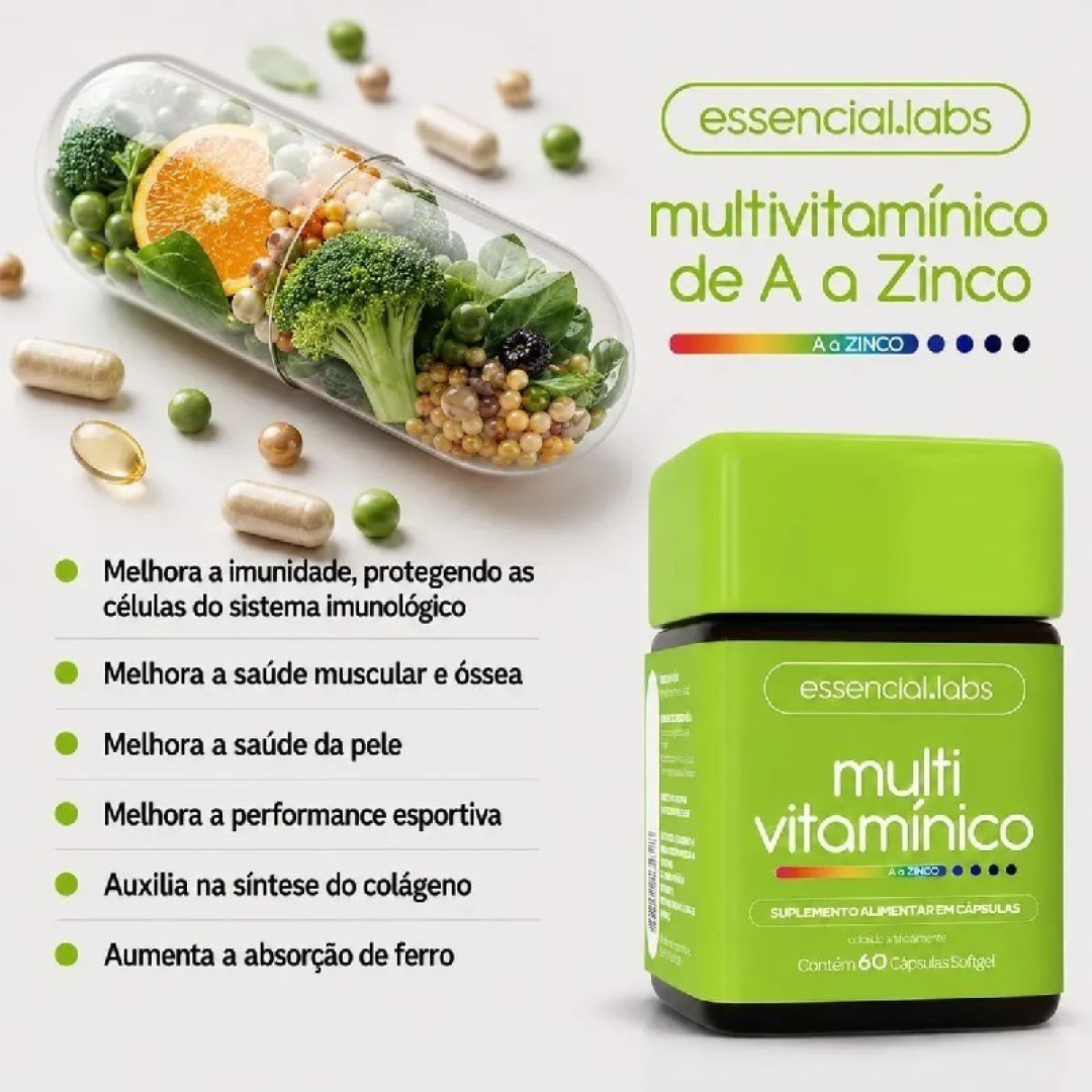 MULTIVITAMINICO de A a ZINCO - Polivitamínico com Fórmula Avançada e Concentrada - 60 cápsulas Softgel