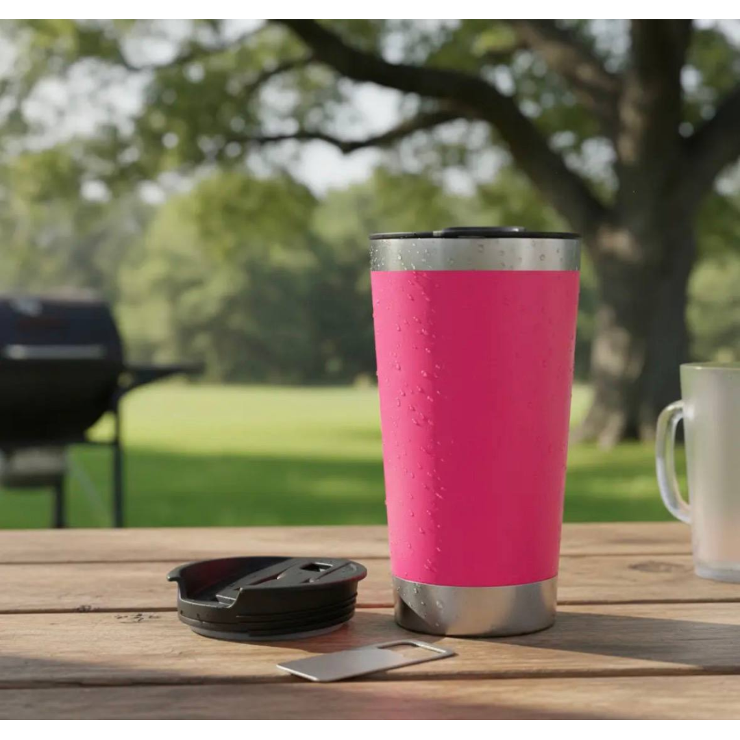 Copo Térmico De Cerveja Aço Inox 473 Ml Rosa-chiclete Liso