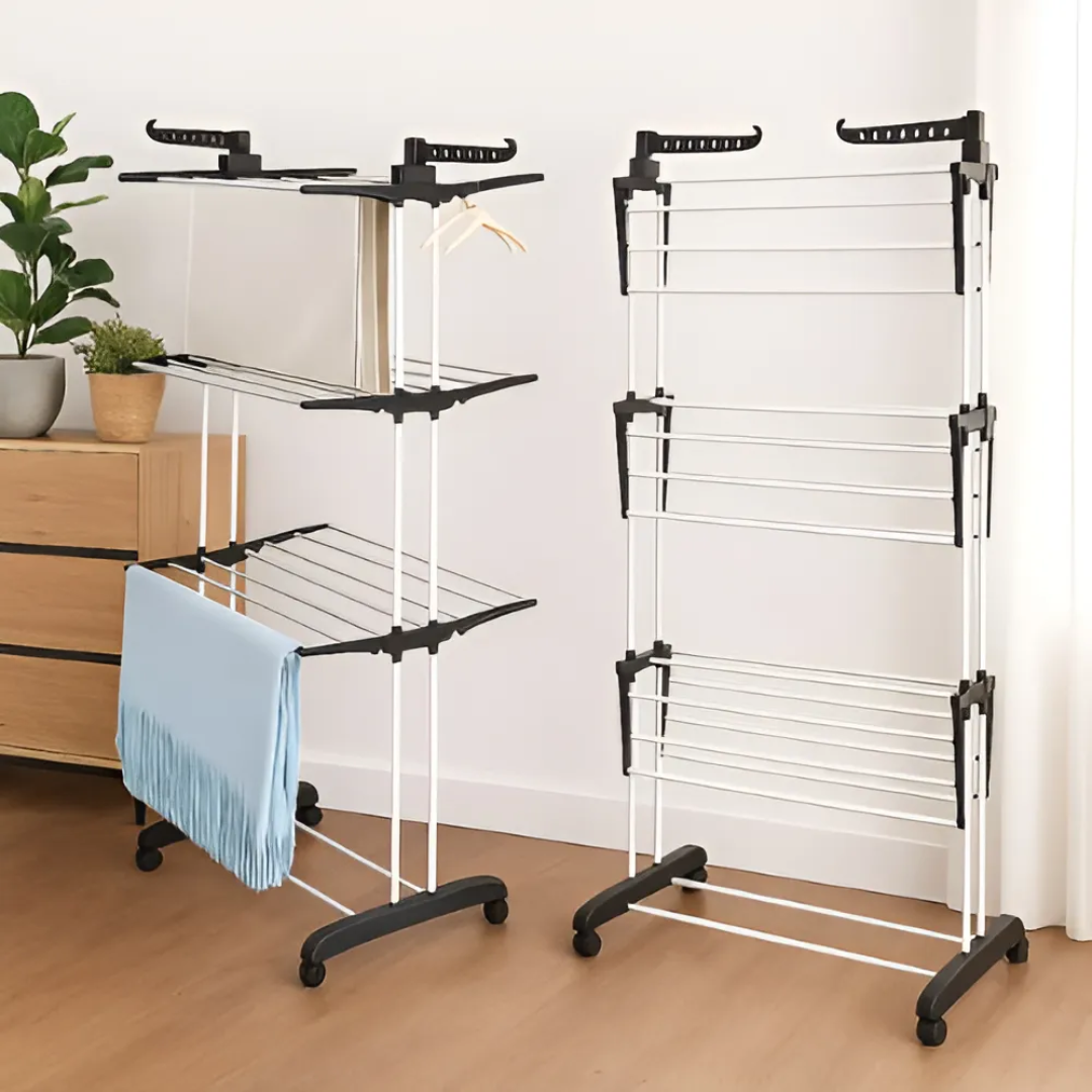 Varal de Chão Epsilon 3 Andares Dobrável com Rodas Preto