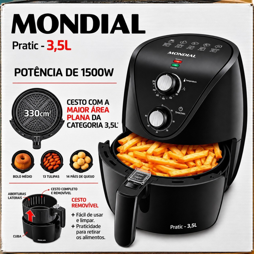 Fritadeira Air Fryer 3,5L Mondial 1500W 220v