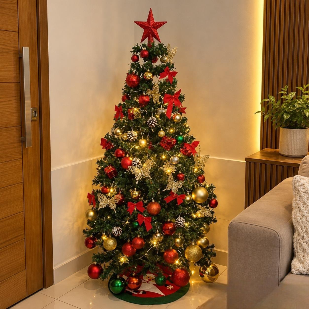 Árvore De Natal 1,5m 91 Enfeites + Pisca Pisca