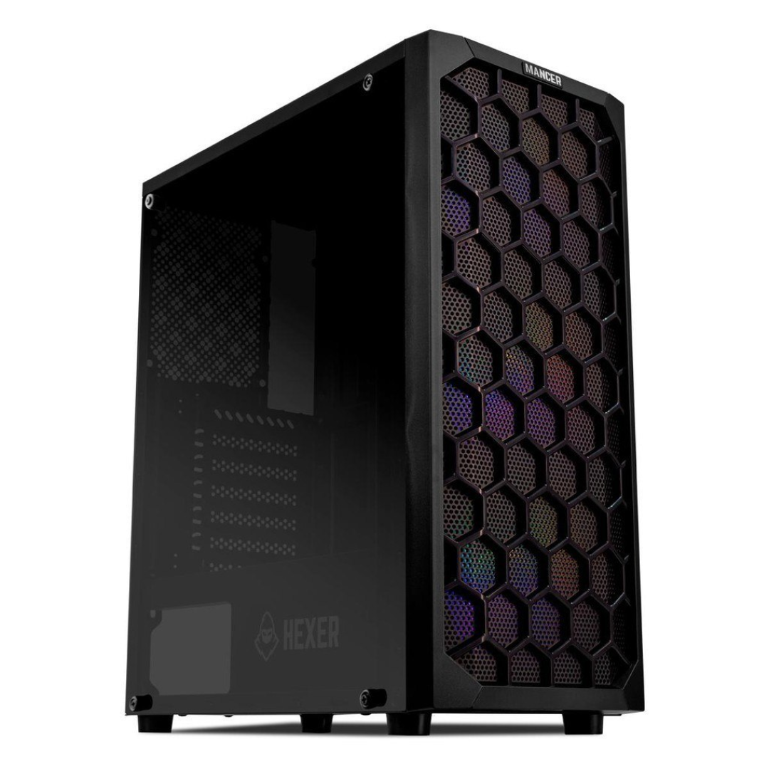 Gabinete Gamer Mancer Hexer, Rainbow, Mid-Tower, Lateral de Vidro, Com 3 Fans