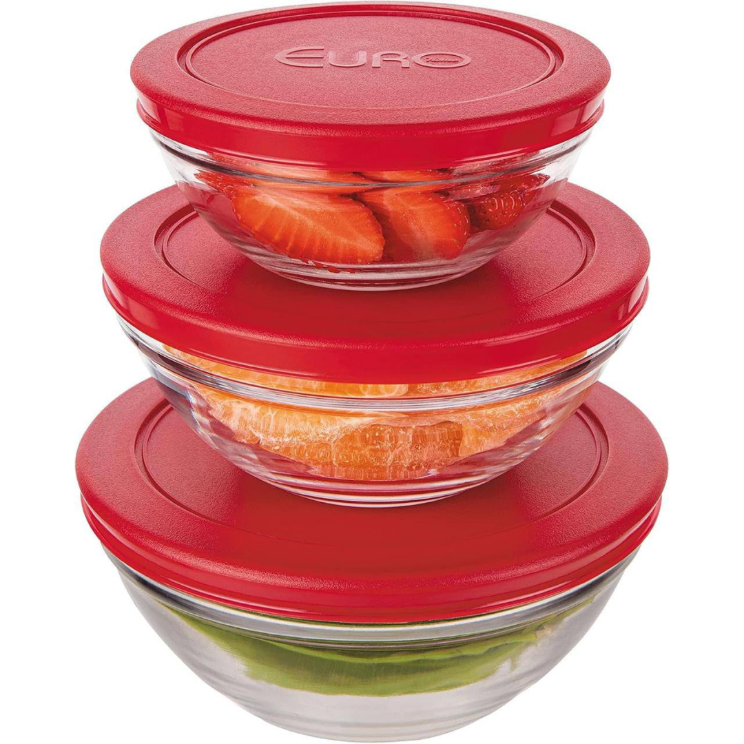 Euro Home - Conjunto com 3 Potes de Vidro Redondos com Tampa Plástica - VDR7093-VM