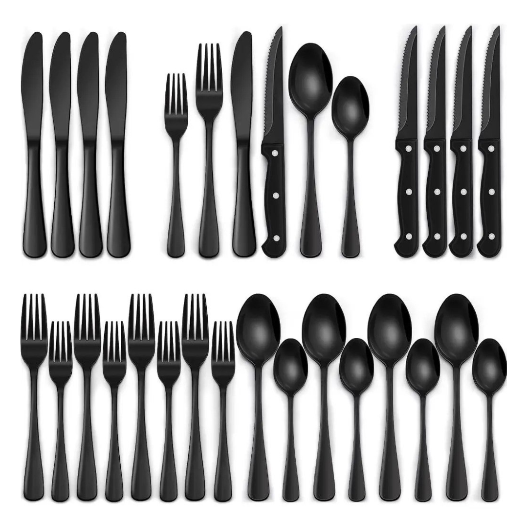 Jogo Talheres 24 Peças Inox Preto Fosco Premium