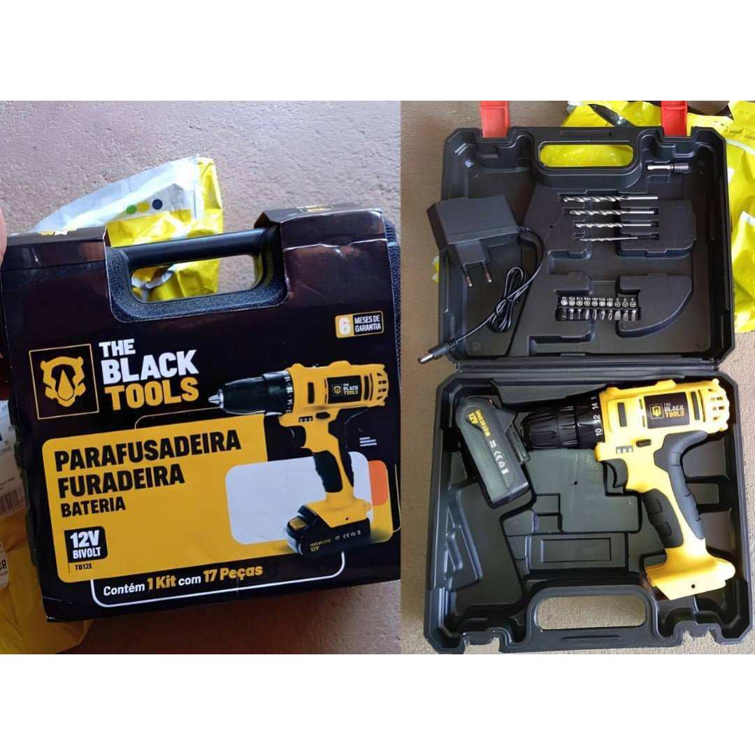 Furadeira Parafusadeira Sem Fio A Bateria Tb-12e 12v 3/8 10mm Com Maleta E Acessórios The Black Tools