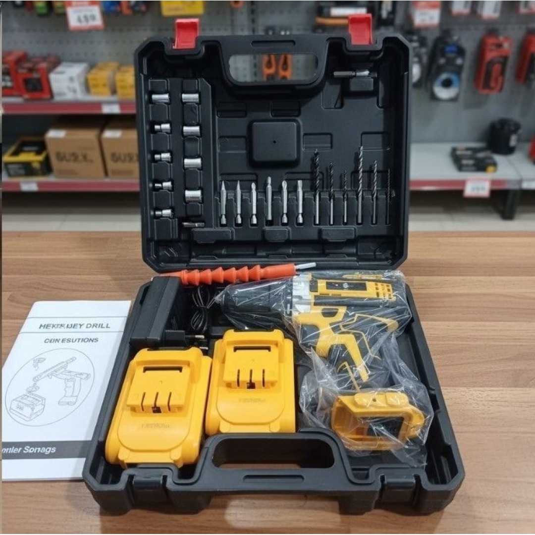 Parafusadeira Furadeira C/ 2 Baterias Maleta Kit Completo Led Eixo Flexível Vários Níveis Torque