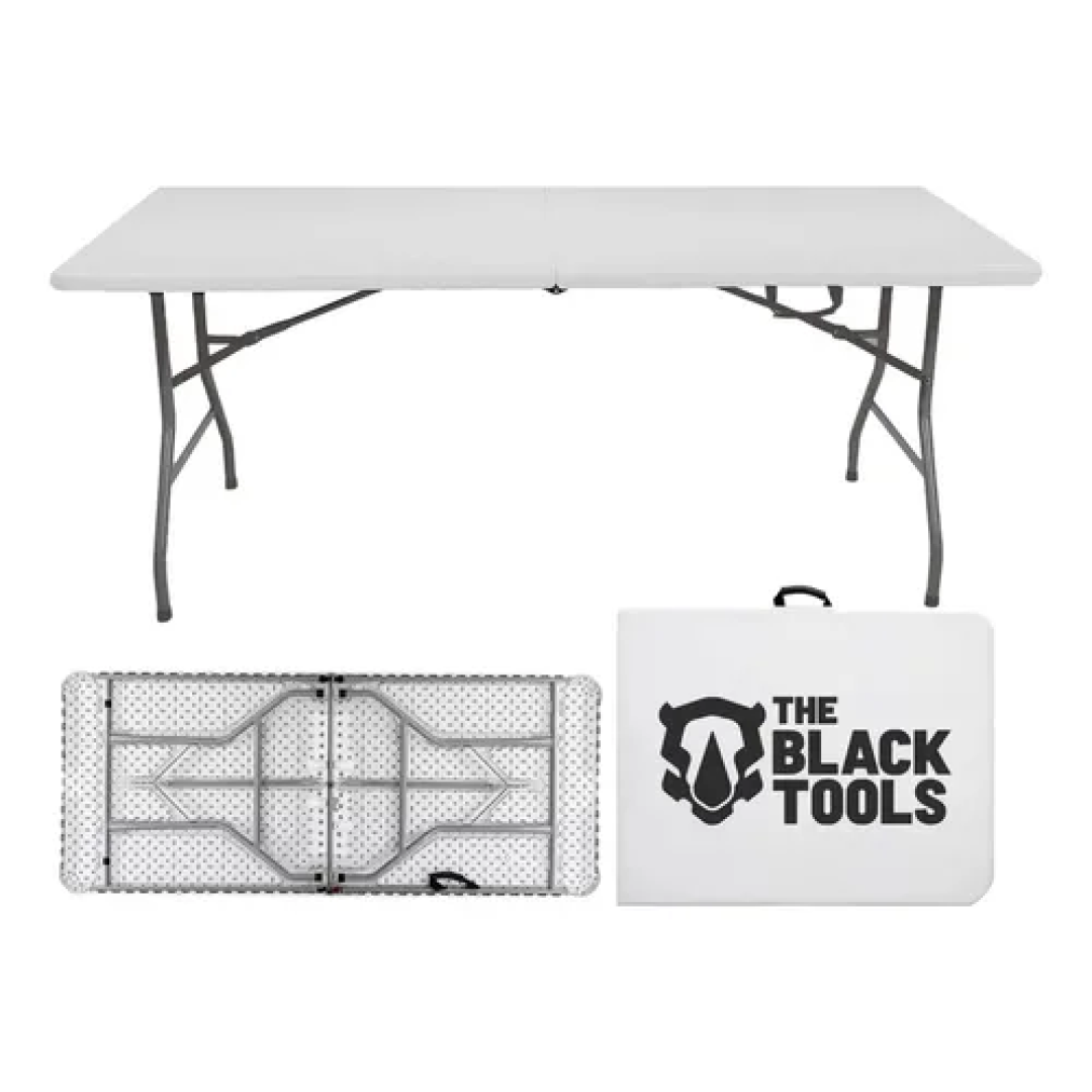 Mesa Dobrável Vira Maleta Com Alça Portátil 1.80m Para Camping Pesca Jardim Área Externa Tft1800 The Black Tools