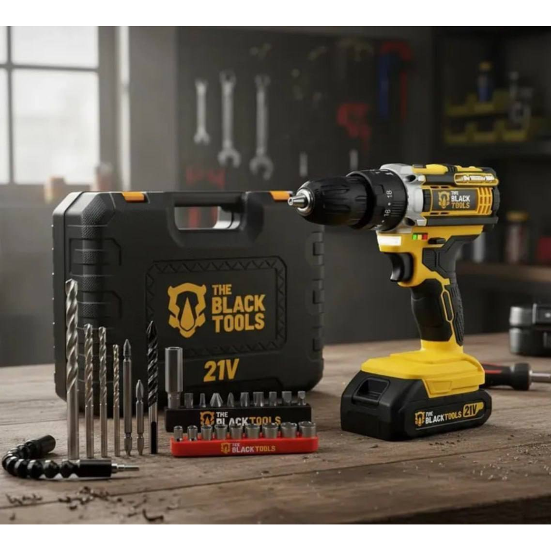 Parafusadeira Furadeira De Impacto The Black Tools Profissional Tb-21px 2 Baterias Com Maleta 60hz Amarelo 127/220v