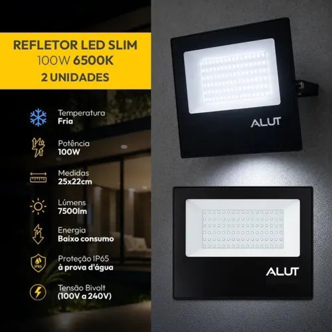 Kit 2 Refletor Led 100w 6500k Branco Frio A Prova D'água Alut By Avant