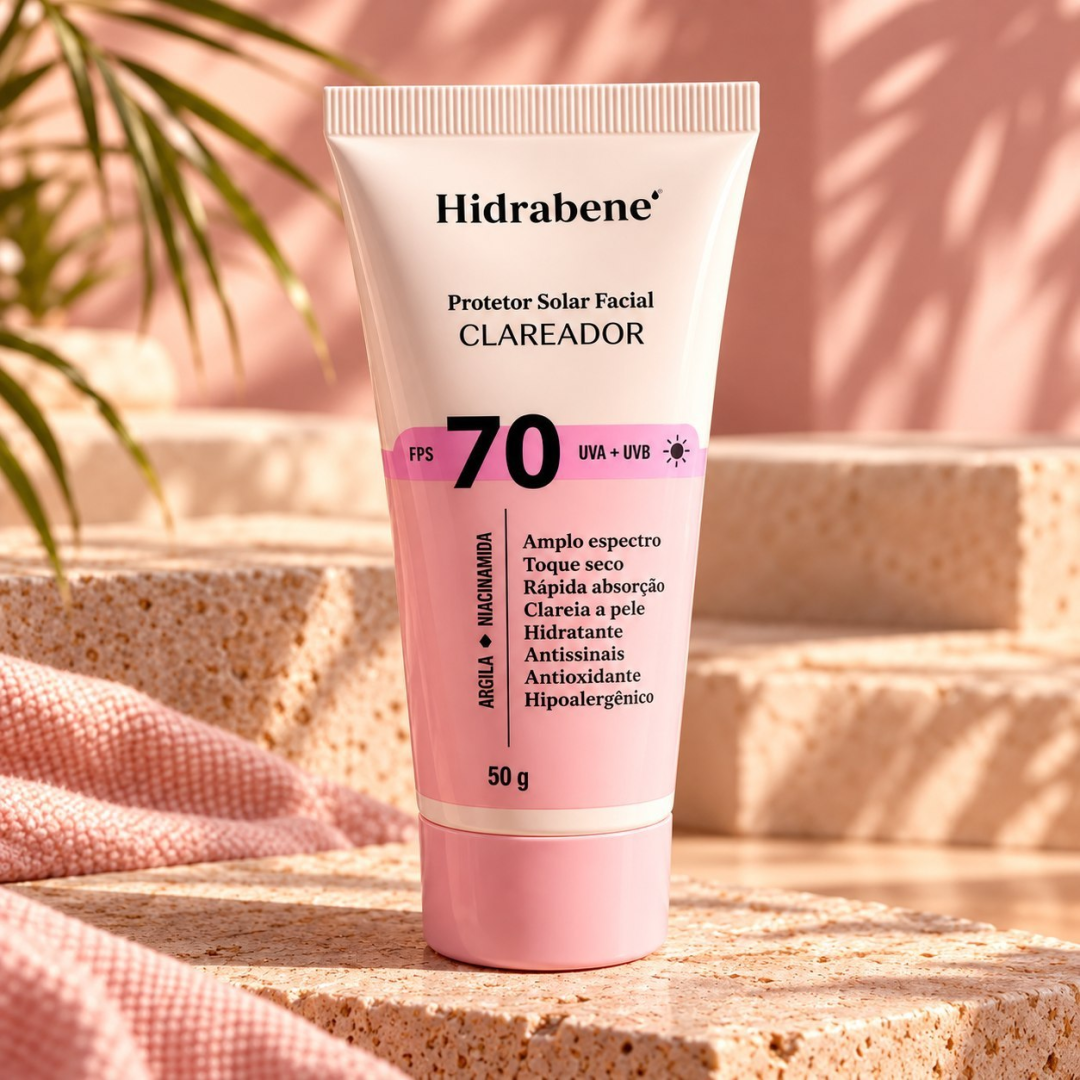 Hidrabene Protetor facial Solar FPS 70 Toque Seco Antissinais Clareia a pele 50g