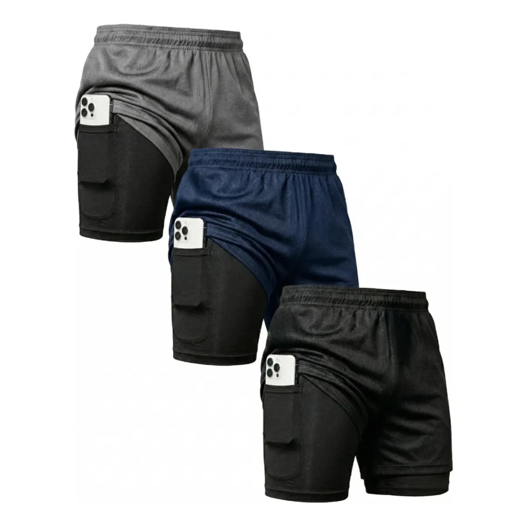 Kit com 3 Shorts 2 Em 1 Duplo Bolso
