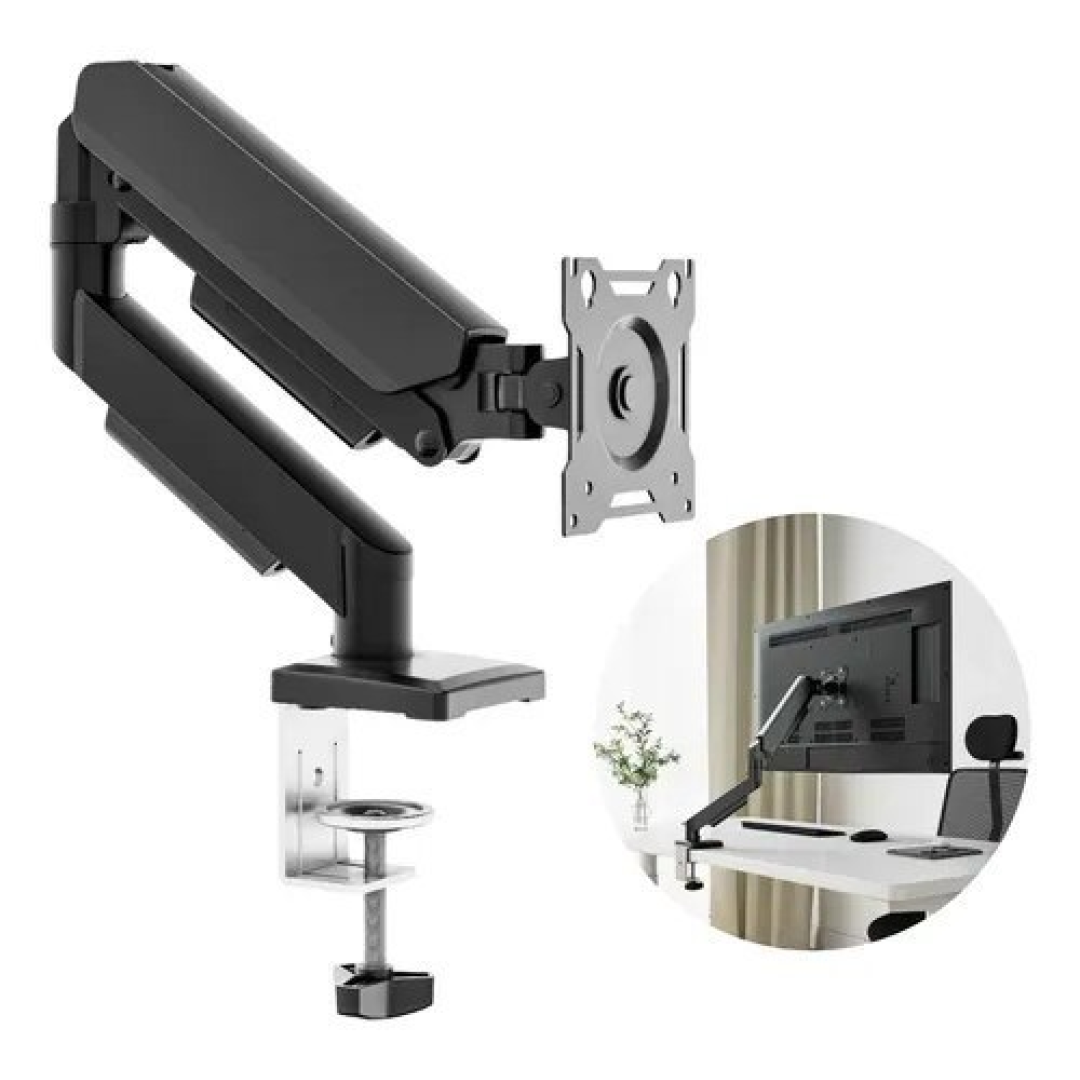 Suporte Para Monitores Articulado De Mesa Pistão A Gás 13-32 Preto Com Pintura Eletrostástica