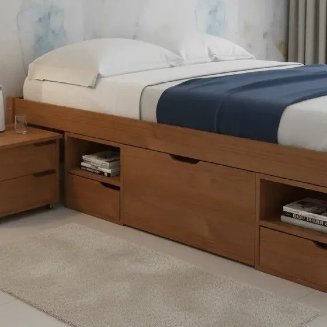 Cama Multifunção Link's Charme Casal Amêndoa Madeira Maciça de Pinho