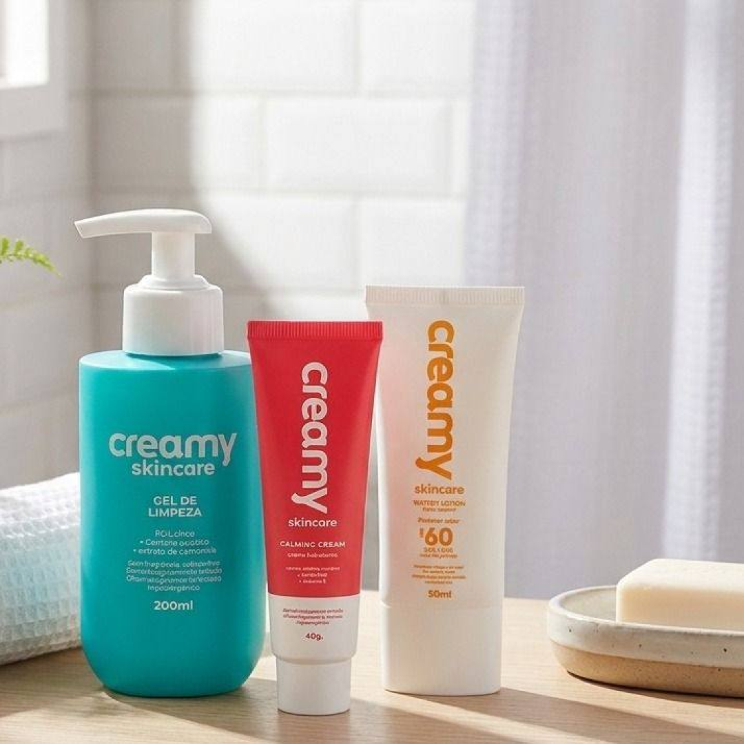 Kit Antioleosidade Creamy Skincare - Gel De Limpeza 200ml + Calming Cream + Protetor Solar Facial Fps60
