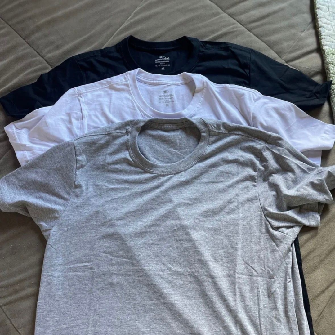 Kit com 3 Camisetas Sandrini Básica Algodão