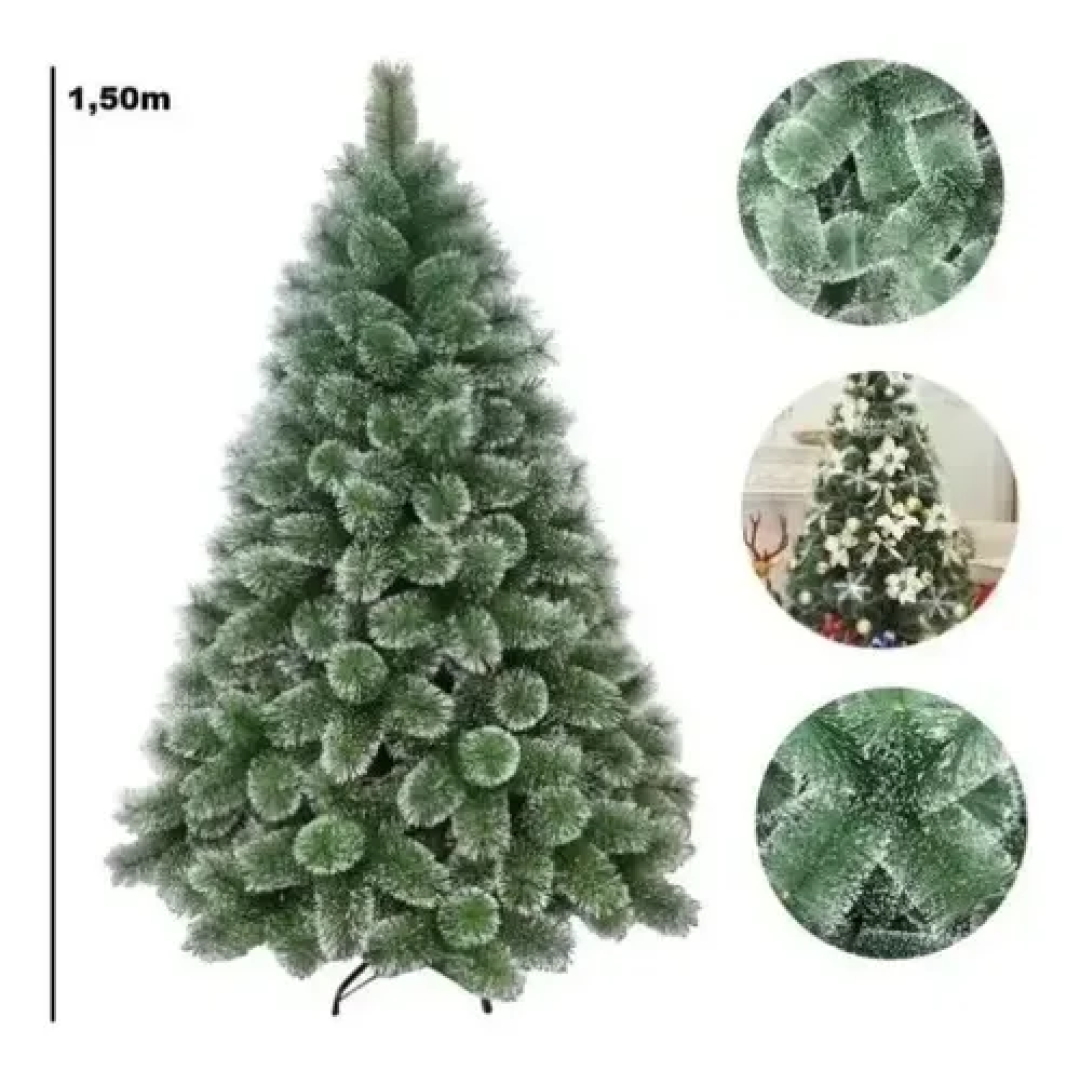 Árvore De Natal Pinheiro Neve 1,50m 260 Galhos Pom Pom Verde Com Pontas Nevada Grande Pinheiro Toque De Neve Cheia Luxo LuvinCo
