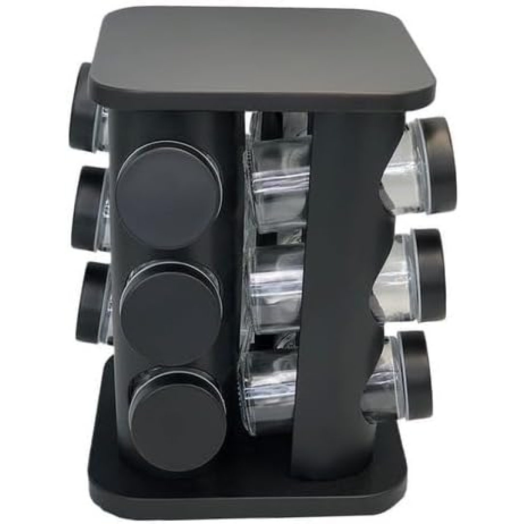 Porta Tempero Condimentos Giratório Preto Com 12 Potes 85ml
