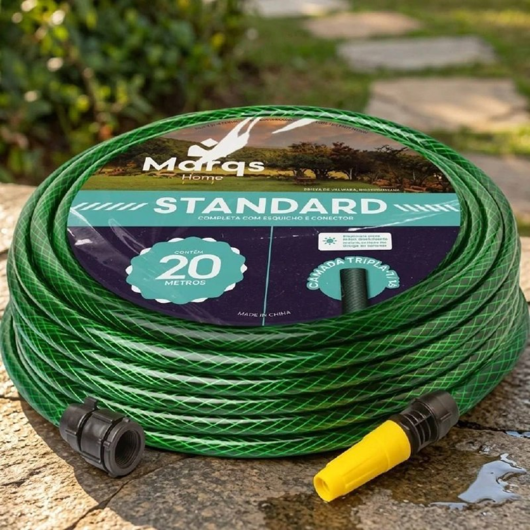 Mangueira Jardim 20m Metros Com Esguicho Trançada Reforçada Flexível 7/16 Anti Dobra Irrigação Quintal Poço Lavagem Durável Marqs Home Verde