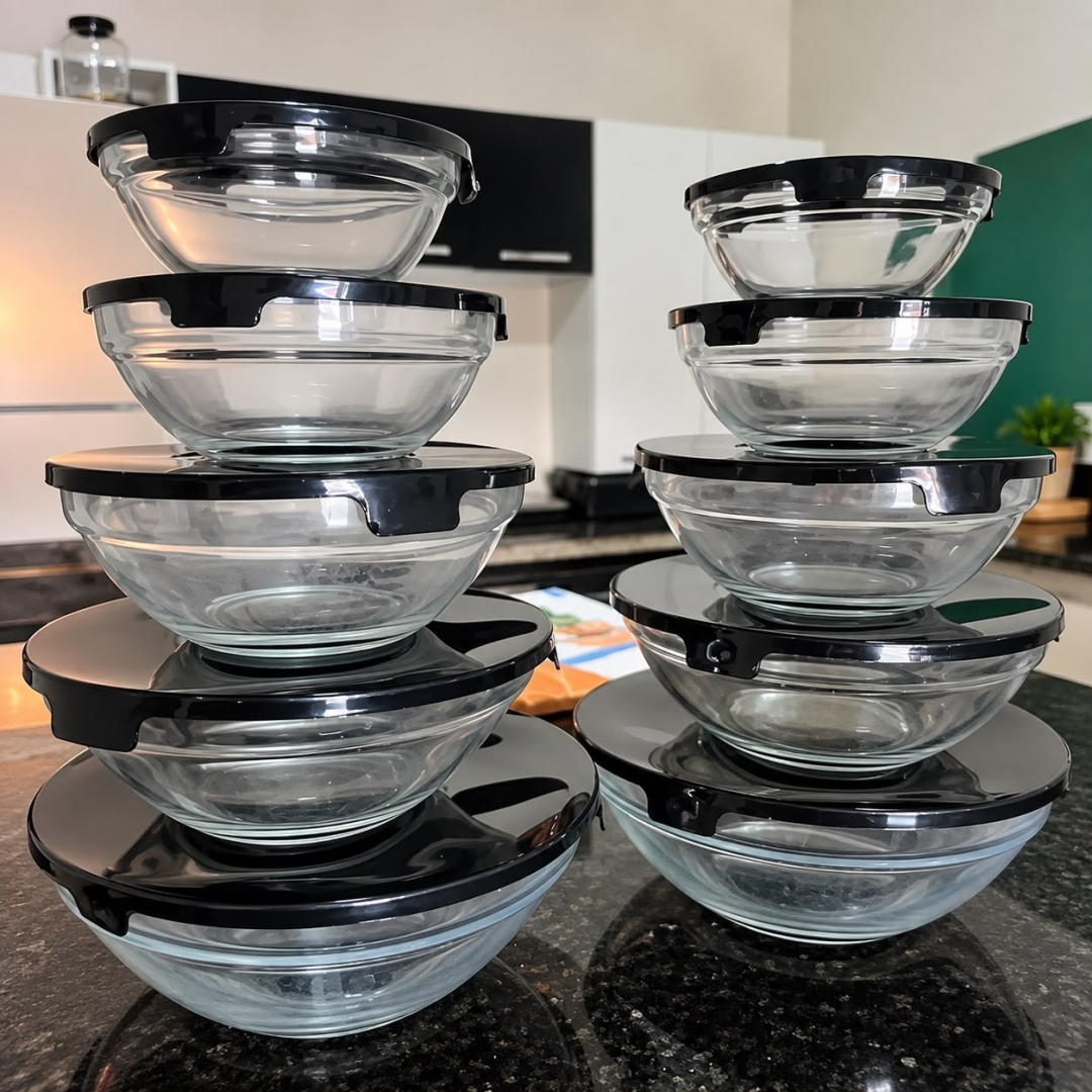 Kit com 10 Potes De Vidro Hermético Com Tampa Redondo