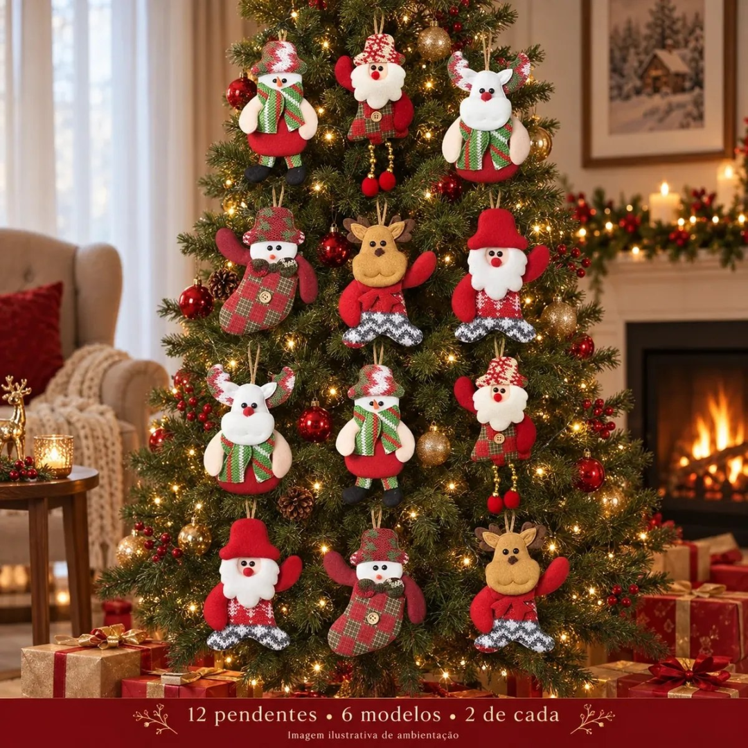 Kit 12 Pingentes de Árvore de Natal Aljatec