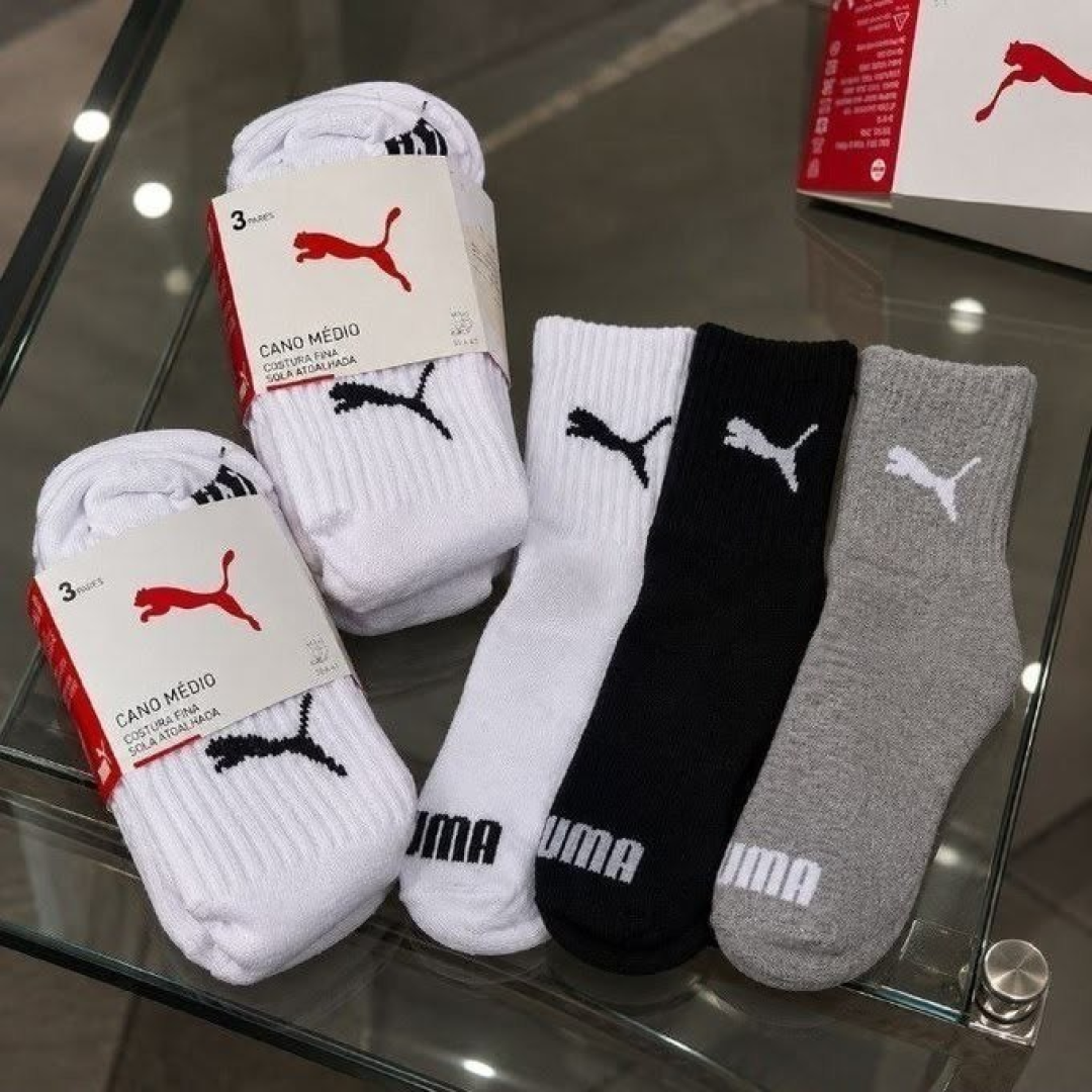 Kit com 6 Pares Meias Puma Cano Médio
