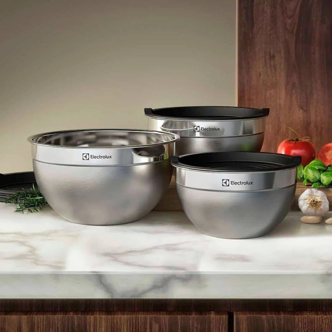 Conjunto Bowls de Inox Electrolux com Tampa Plástica 3 Peças