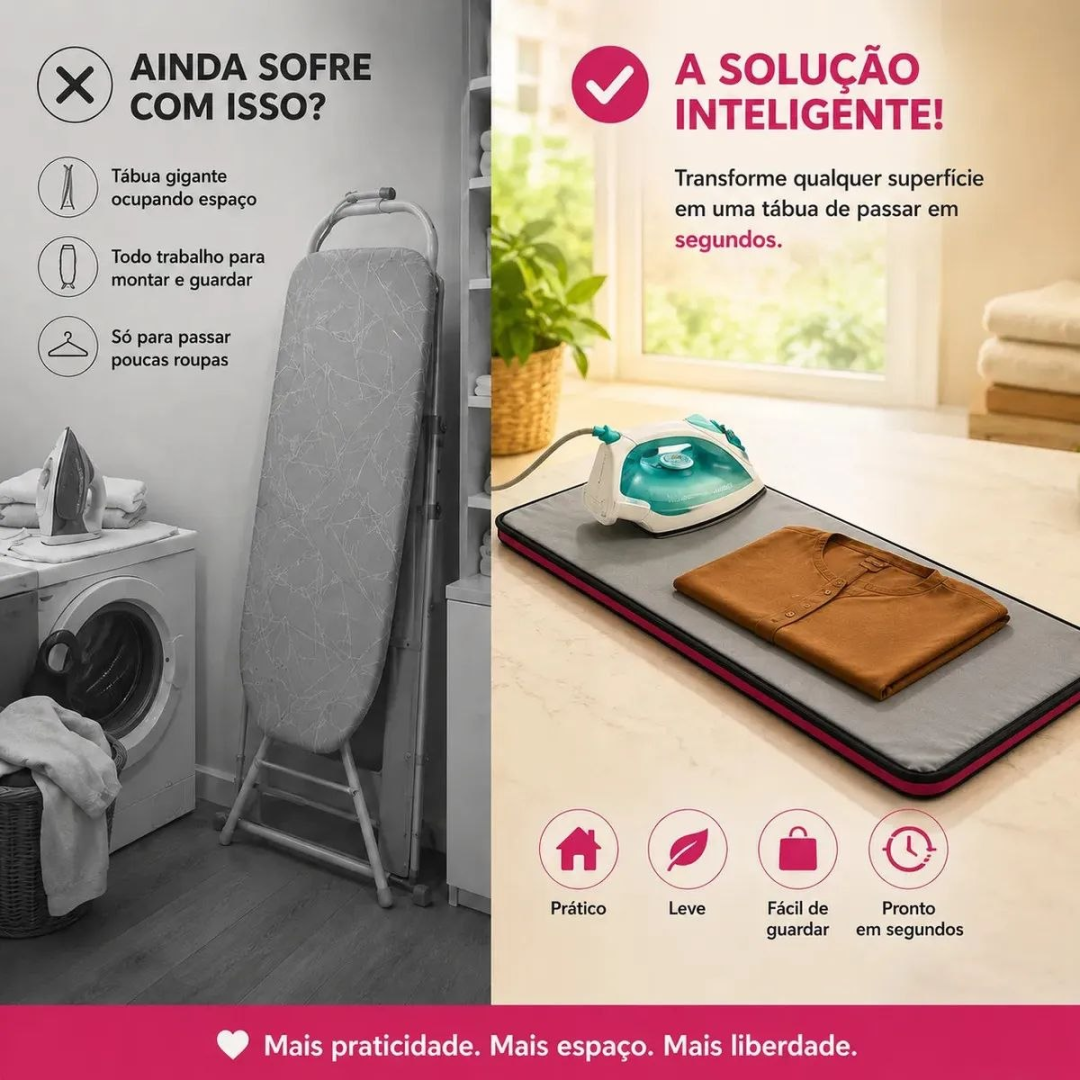 Almofada Térmica Portátil Substitui Tabua de Passar Roupa Compacta e Dobrável Para Pequenos Espaços 90x46cm - Acruche