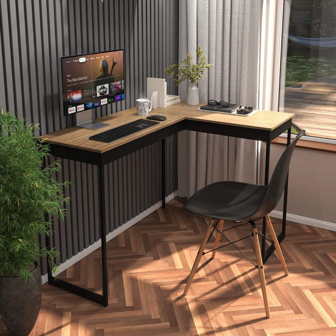 Escrivaninha Em L De Canto Lamina Industrial Vintag