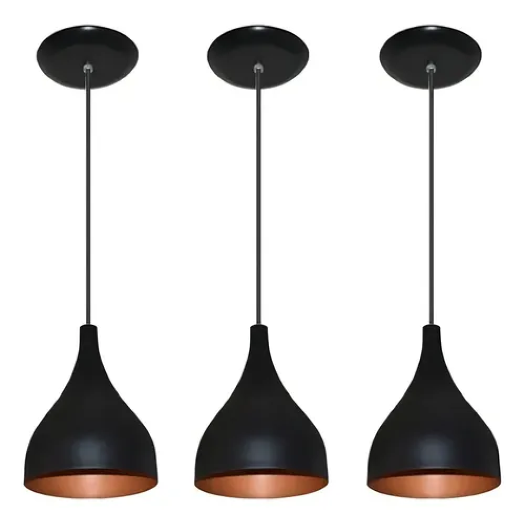 Kit com 3 Luminárias Pendentes De Teto