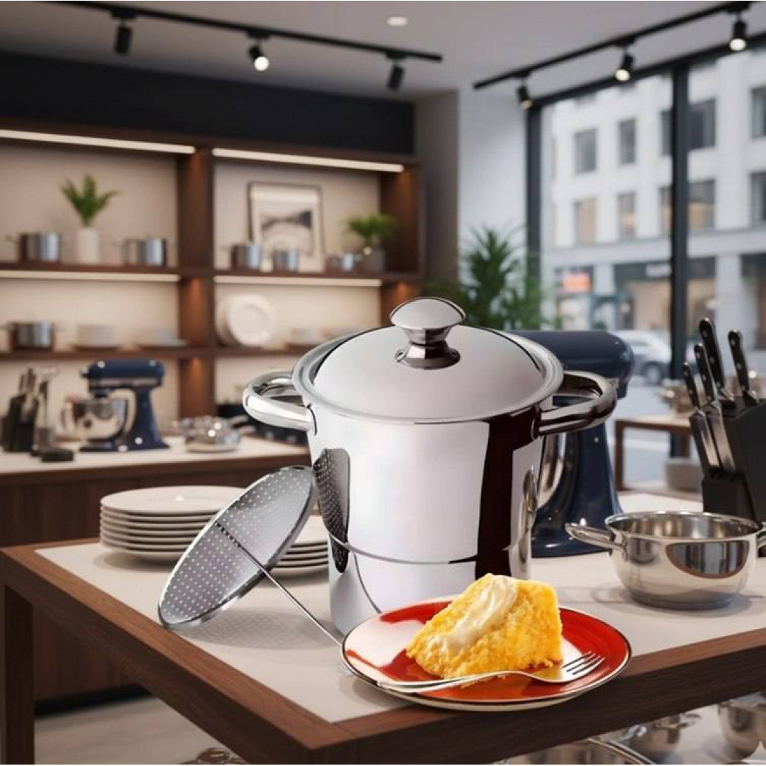 Panela Cuscuzeira Inox 16cm 2,5L Fogão Indução Gás Aço Inoxidável Cozedor A Vapor Para Cuscuz Nordestino Compatível Cooktop Elétrico Vitrocerâmico Fun...