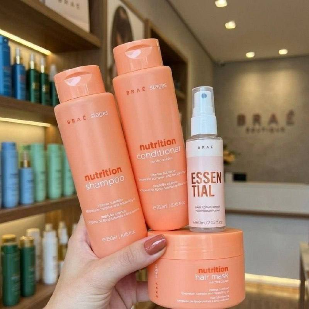 Kit Braé Stages Nutrition Shampoo,cond,másc + Essential 60ml