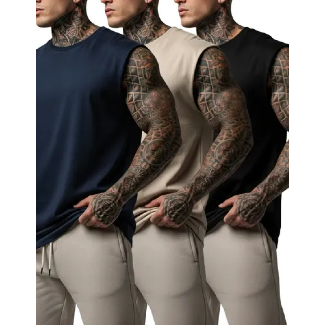 Kit 3 Regata Oversized Machão Streetwear Lisa Casual Básicas