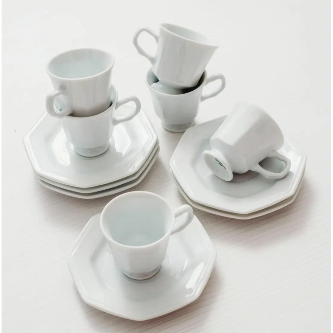6 Xícaras de Café 60ml Com Pires Porcelana Schmidt Prisma Branco